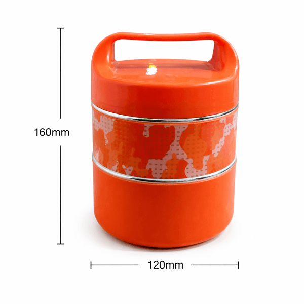 Insulated Double Layer Lunch Box with Stainless Steel Inner Containers & Handle