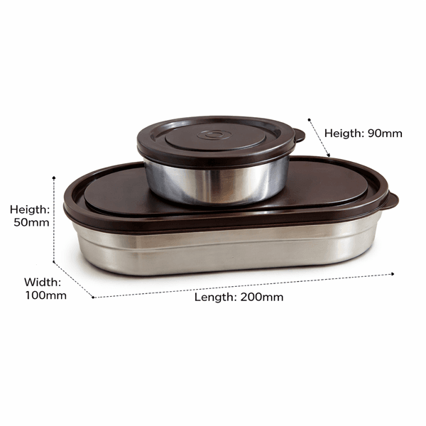 Stainless Steel Lunch Box Set with Lid & Spoon (2 Container Combo)